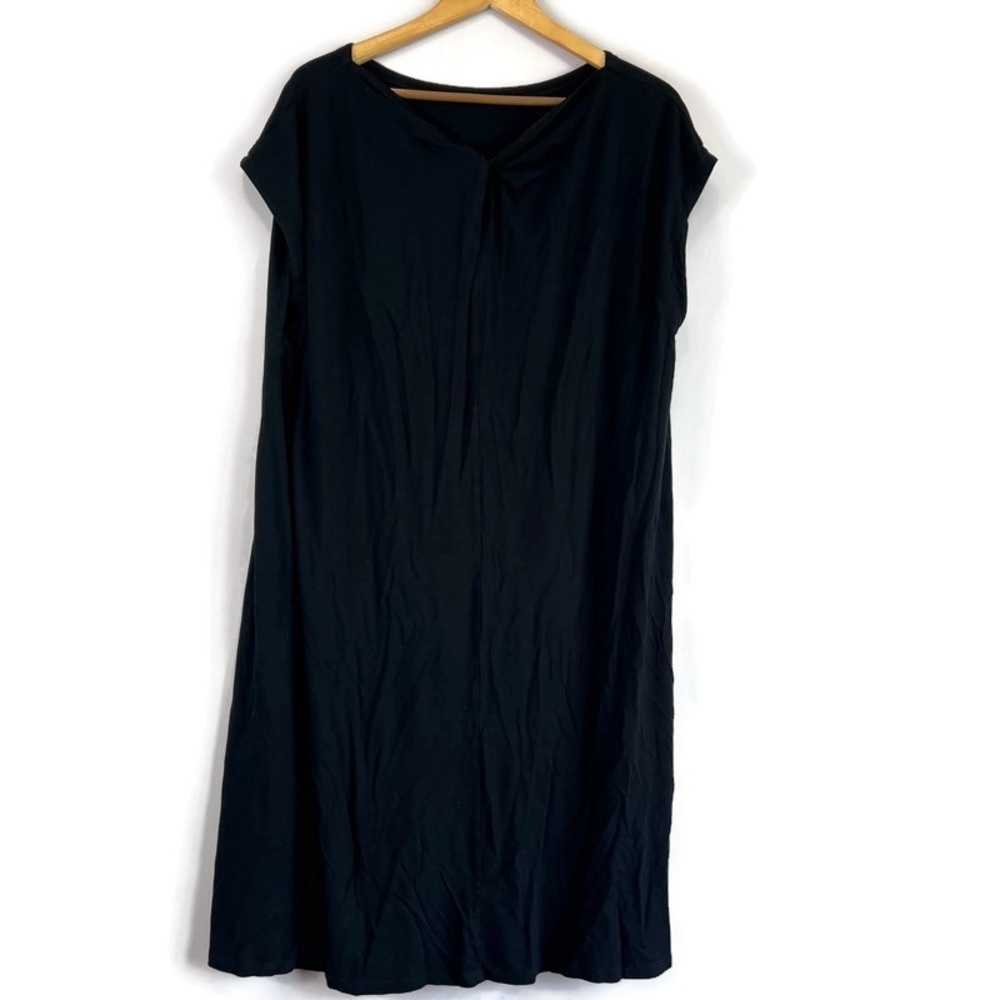 EILEEN FISHER Black Bateau Neck Cap Sleeve Twist Back Dress Jersey Dress XL - Picture 2 of 12